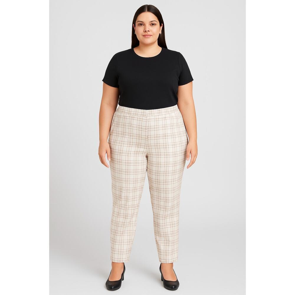 New Tommy Hilfiger Women’s Plaid Ankle Pants Size 12 Beige Check Stretch